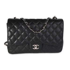Chanel Black Quilted Caviar Jumbo Classic Single Flap Bag